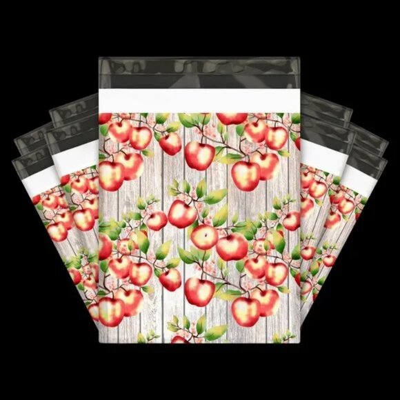 30 Poly Mailers/shipping Bags/ 30 Thank you Stickers - Apples & plain white - Picture 1 of 3